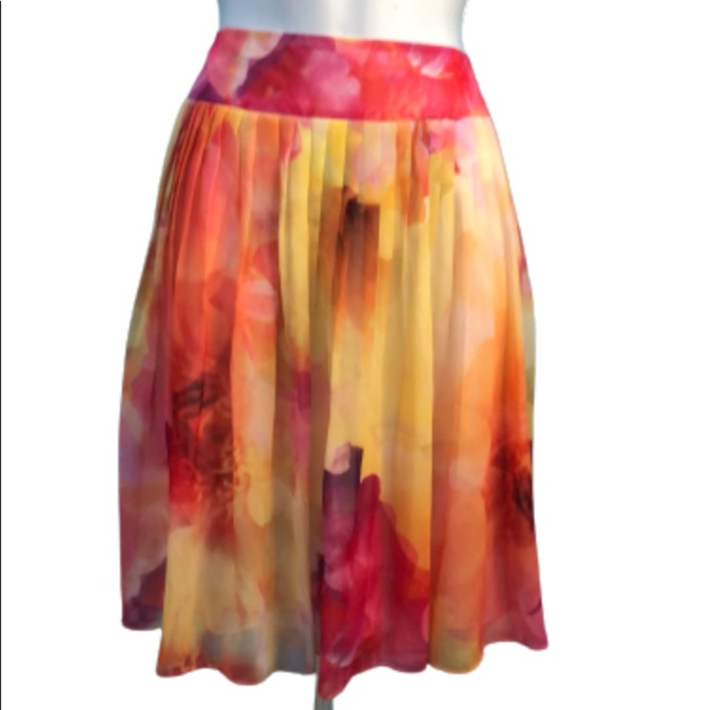 LIZ CLAIBORNE FUSCHIA PINK MULTI PLEATED CHIFFON FLORAL SKIRT • SIDE ZIP • sz 4P